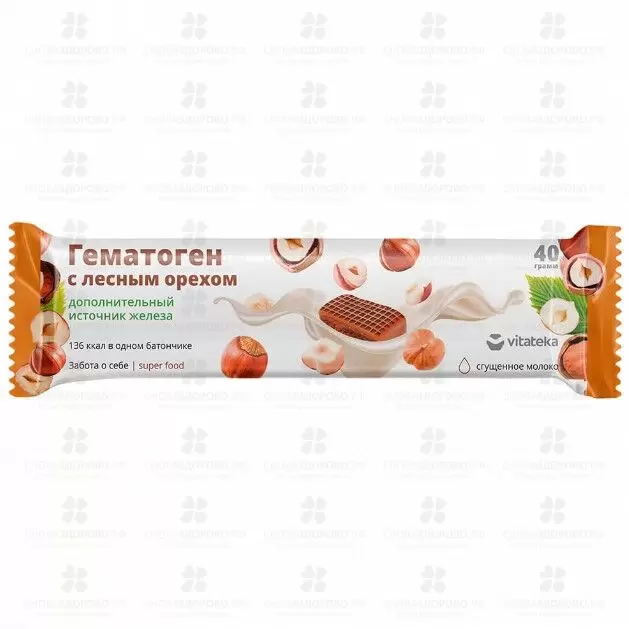 Витатека Гематоген с лесным орехом 40г (БАД) ✅ 34521/06200 | Сноваздорово.рф
